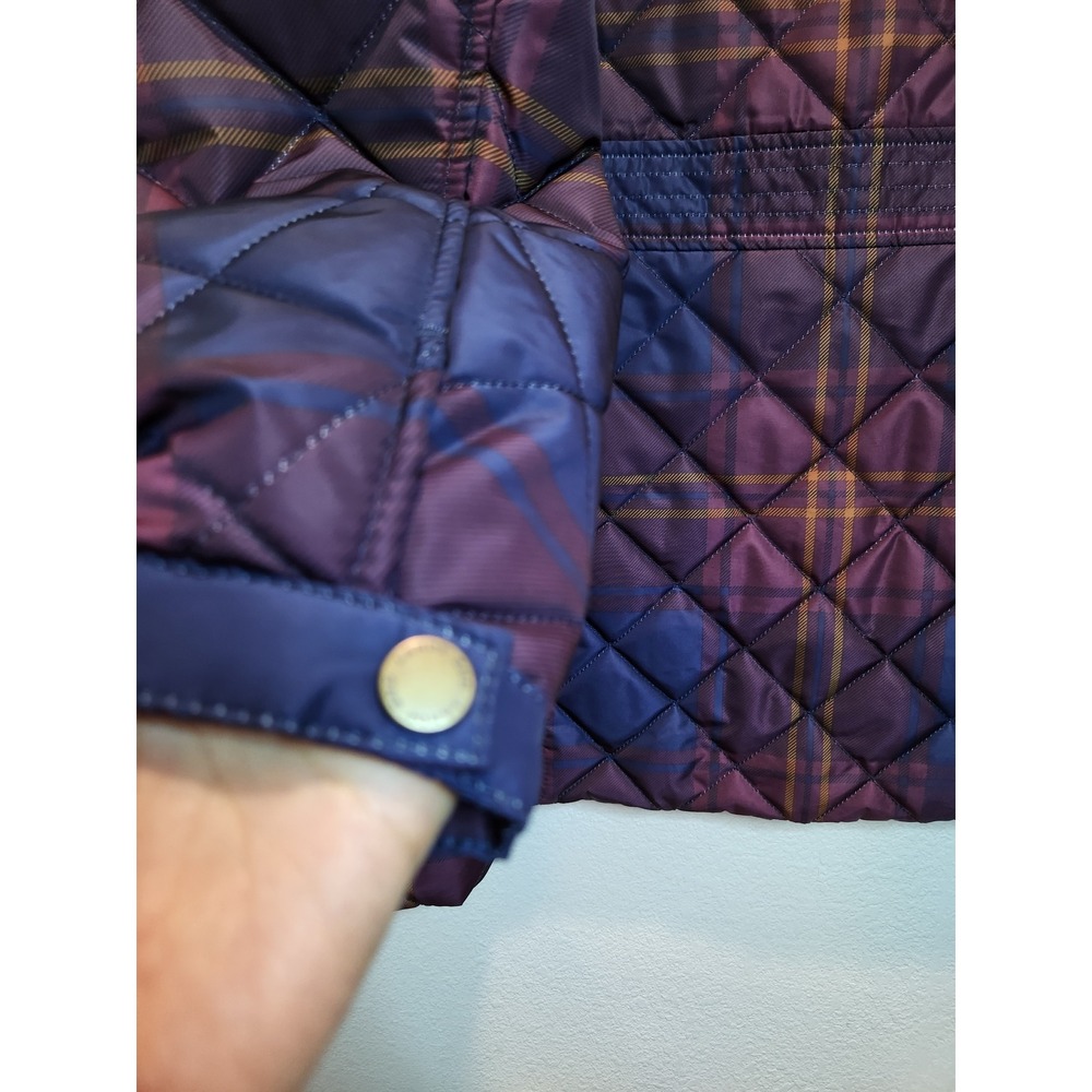 Lands' End Petite 16P Quilted Plaid Jacket Purple Blue Snap Zip Coat - Picture 4 of 9